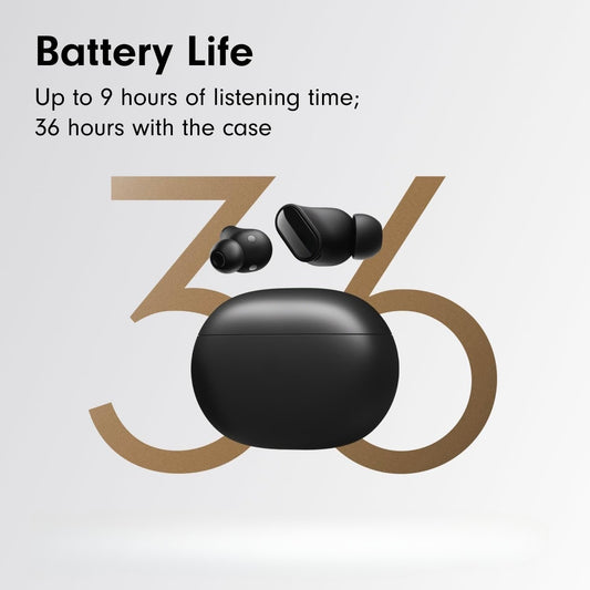 True Wireless Noise Cancelling Earbuds, wide compatibility with mainstream devices, built-in microphone for hands-free calls, sweat-proof design, supports spatial audio immersive sound effect, Black/Gold