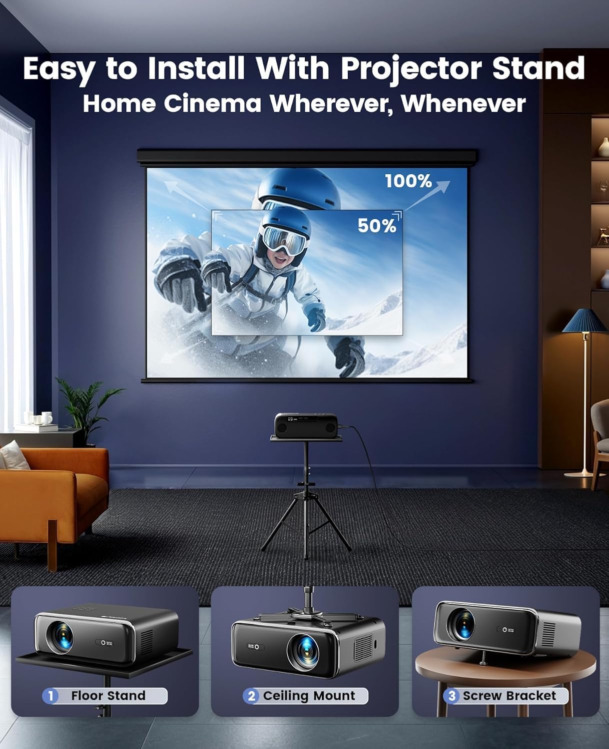 Built-in Apps & 4K Supported Smart Outdoor Projector, WiFi & Bluetooth Movie Projector, Dual Speakers with Stereo Sound, Auto Focus Function, Pre-installed Video Streaming Apps, Multi-functional Home Cinema Projector
