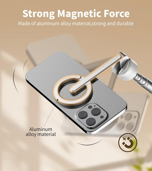 68 Inch Magnetic Selfie Stick Tripod, Aluminum Alloy Strong Magnetic Phone Holder, 360° Rotatable Portable Phone Tripod Stand with Metal Ring & Rechargeable Wireless Remote, Universal for All Smartphones, Beige Gray