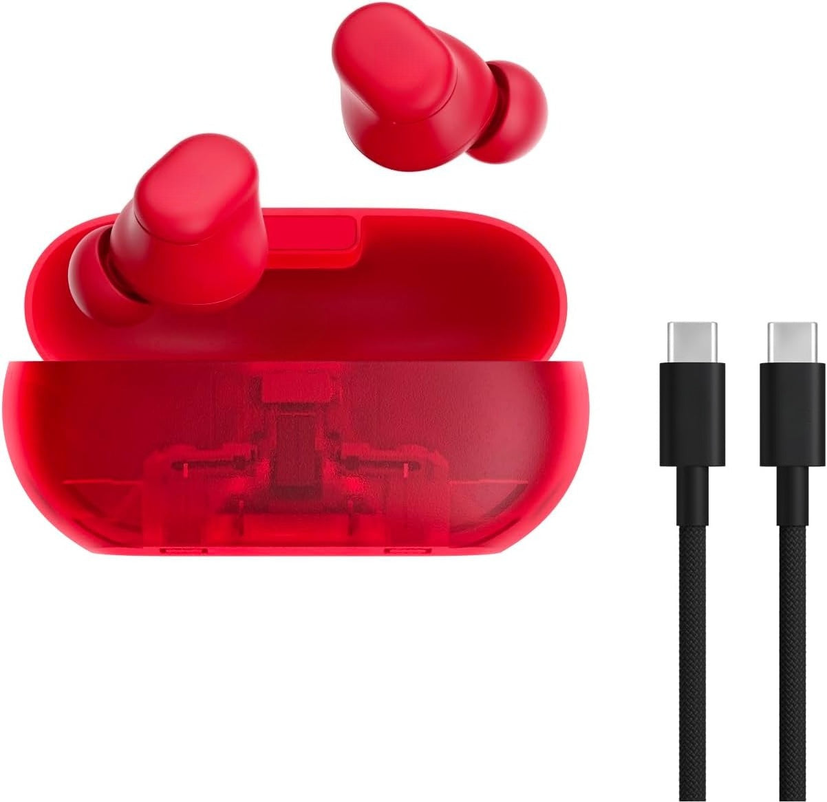 Wireless Bluetooth In-Ear Earbuds, Up to 18 Hours Long Battery Life, Built-in Microphone for Clear Calls, Widely Compatible with Most Smart Devices, Transparent Red