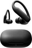 Wireless sports earbuds with active noise cancellation, equipped with stable fit ear hooks. Total battery life up to 45 hours with charging case, sweat and water resistant design, built-in heart rate monitoring function, Jet Black