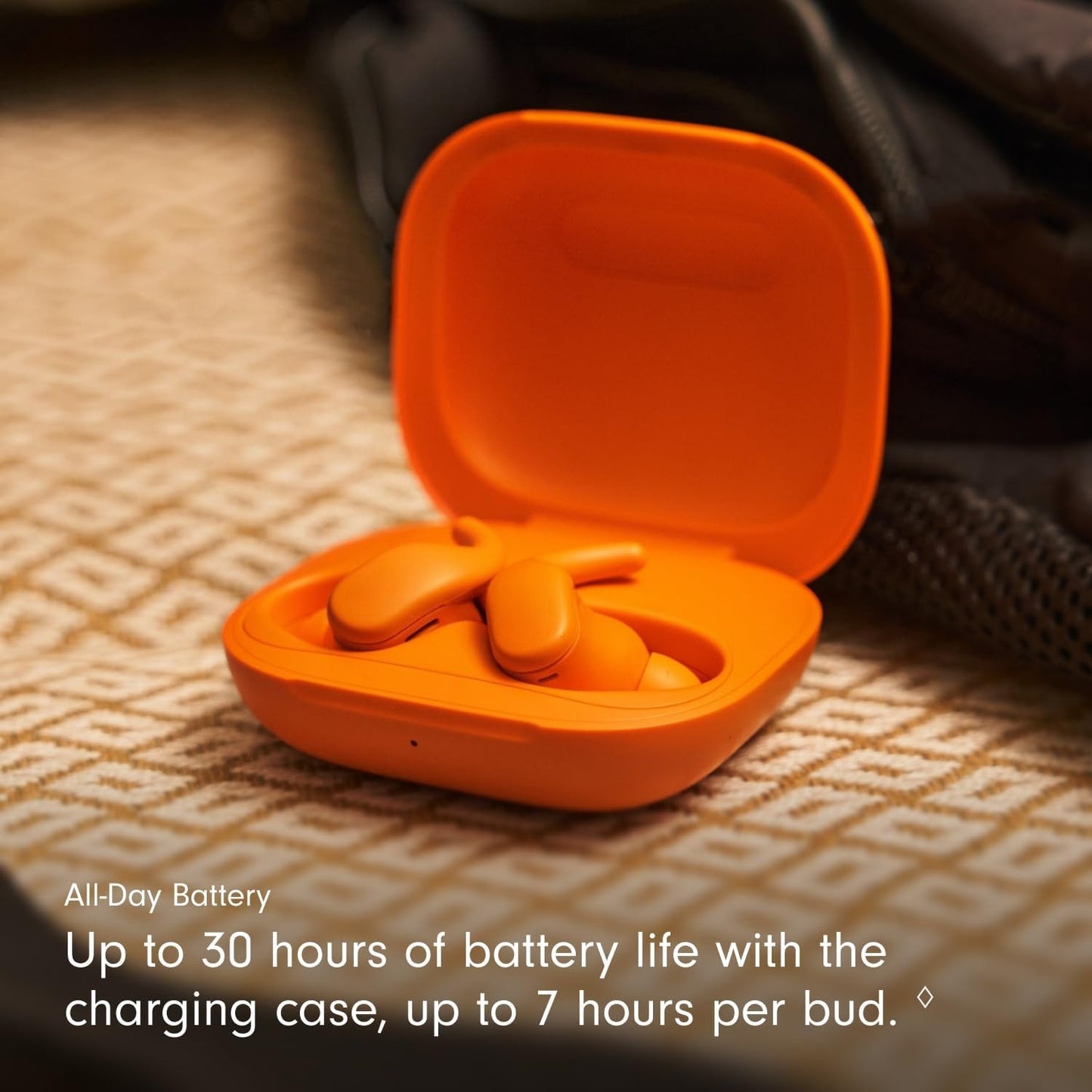 Wireless Sports Earbuds with Active Noise Cancellation, Secure Fit Ear Wings, Up to 30 Hours Battery Life, Sweatproof & Waterproof Design, Compatible with Most Smart Devices, Spark Orange