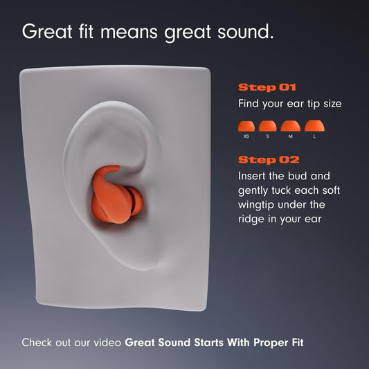 Wireless Sports Earbuds with Active Noise Cancellation, Secure Fit Ear Wings, Up to 30 Hours Battery Life, Sweatproof & Waterproof Design, Compatible with Most Smart Devices, Spark Orange