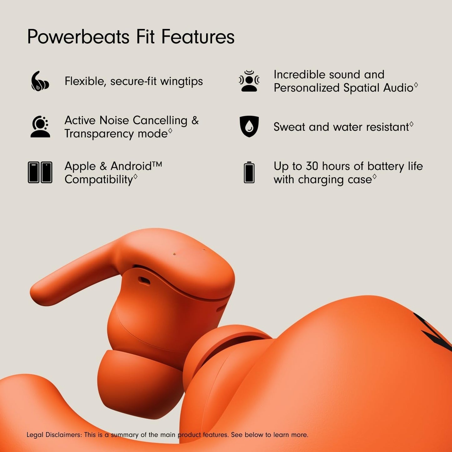 Wireless Sports Earbuds with Active Noise Cancellation, Secure Fit Ear Wings, Up to 30 Hours Battery Life, Sweatproof & Waterproof Design, Compatible with Most Smart Devices, Spark Orange