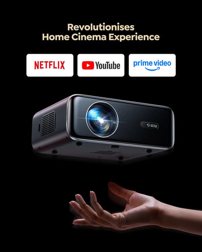 Built-in Apps & 4K Supported Smart Outdoor Projector, WiFi & Bluetooth Movie Projector, Dual Speakers with Stereo Sound, Auto Focus Function, Pre-installed Video Streaming Apps, Multi-functional Home Cinema Projector
