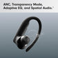Wireless sports earbuds with active noise cancellation, equipped with stable fit ear hooks. Total battery life up to 45 hours with charging case, sweat and water resistant design, built-in heart rate monitoring function, Jet Black