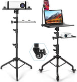 Rolling Laptop Tripod Stand with 2 Shelves, Adjustable Height 25.9 to 51.8 Inch Portable Projector Floor Stand with Phone Holder