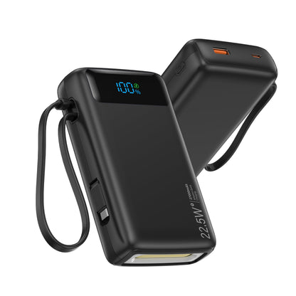 Portable Charger, 27000mAh 22.5W Fast Charging Power Bank with Built-in Cable, USB-C Battery Pack with LED Display and Flashlight, Travel Essential External Battery Charger, Compatible with iPhone & Android, Pink