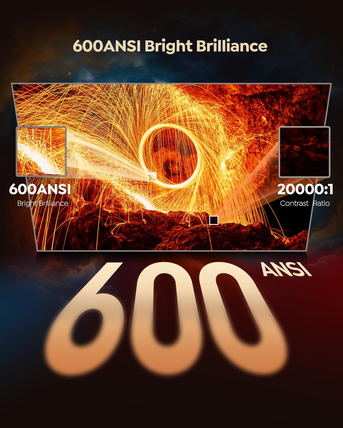Built-in Apps & 4K Supported Smart Outdoor Projector, WiFi & Bluetooth Movie Projector, Dual Speakers with Stereo Sound, Auto Focus Function, Pre-installed Video Streaming Apps, Multi-functional Home Cinema Projector