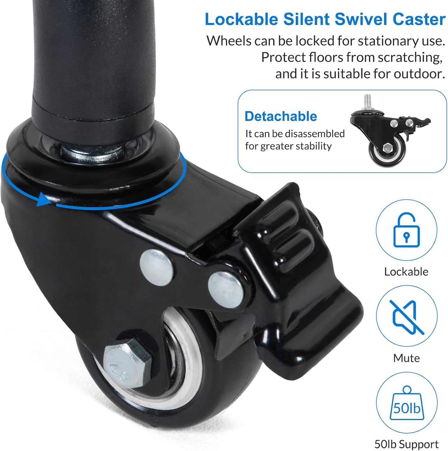 Rolling Laptop Tripod Stand with 2 Shelves, Adjustable Height 25.9 to 51.8 Inch Portable Projector Floor Stand with Phone Holder