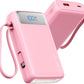 Portable Charger, 27000mAh 22.5W Fast Charging Power Bank with Built-in Cable, USB-C Battery Pack with LED Display and Flashlight, Travel Essential External Battery Charger, Compatible with iPhone & Android, Pink