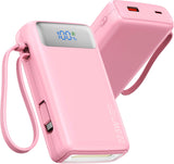 Portable Charger, 27000mAh 22.5W Fast Charging Power Bank with Built-in Cable, USB-C Battery Pack with LED Display and Flashlight, Travel Essential External Battery Charger, Compatible with iPhone & Android, Pink