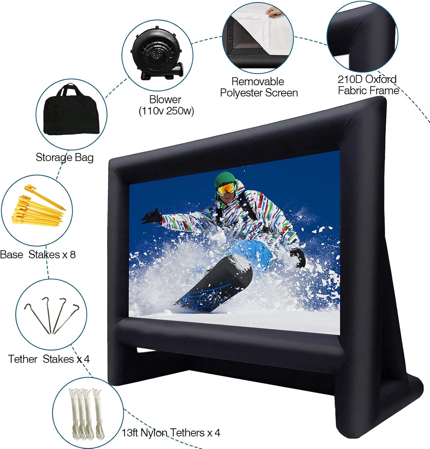 20 Feet Inflatable Projector Screen Outdoor Inflatable Movie Screen with Air Blower Storage Bag, Easy Set Up Blow Up Screen for Backyard Movie Night, Theme Parties, Celebrations