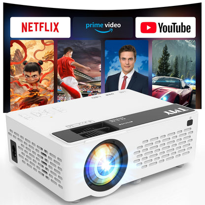 1080P Full HD Portable Mini Projector, Bluetooth Enabled Movie Projector, Compatible with TV Stick, Smartphone, PC, Game Console, Support HDMI & USB Connection, Suitable for Indoor and Outdoor Use, Comes with Projector Screen