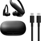 Wireless sports earbuds with active noise cancellation, equipped with stable fit ear hooks. Total battery life up to 45 hours with charging case, sweat and water resistant design, built-in heart rate monitoring function, Jet Black