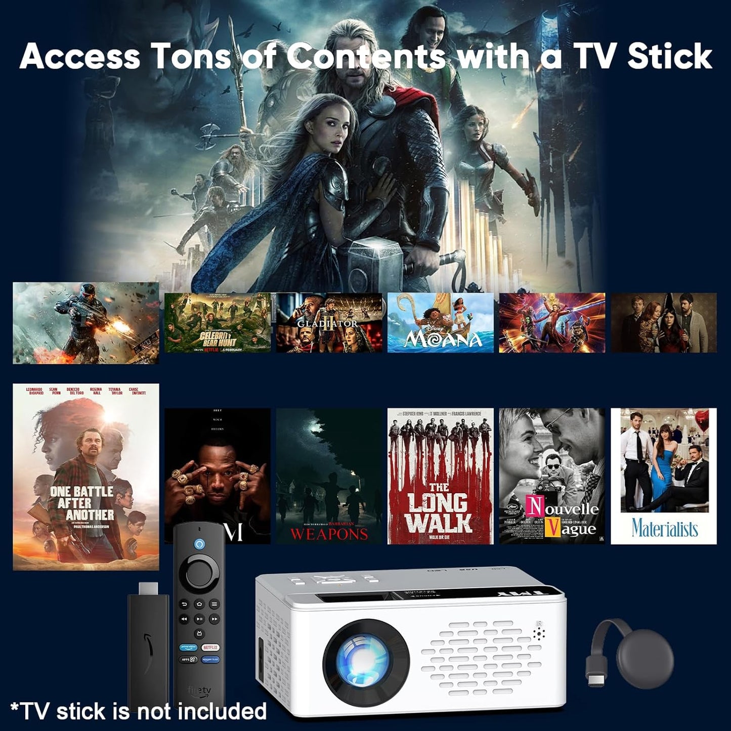 1080P Full HD Portable Mini Projector, Bluetooth Enabled Movie Projector, Compatible with TV Stick, Smartphone, PC, Game Console, Support HDMI & USB Connection, Suitable for Indoor and Outdoor Use, Comes with Projector Screen