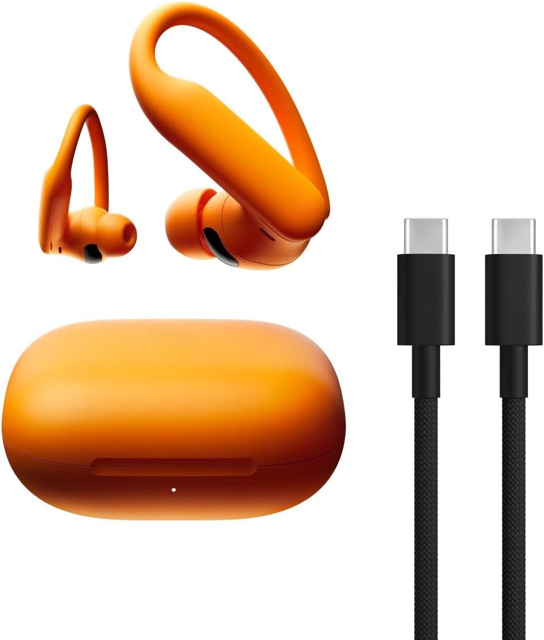 Wireless sports earbuds with active noise cancellation, equipped with stable fit ear hooks. Total battery life up to 45 hours with charging case, sweat and water resistant design, built-in heart rate monitoring function, Jet Black