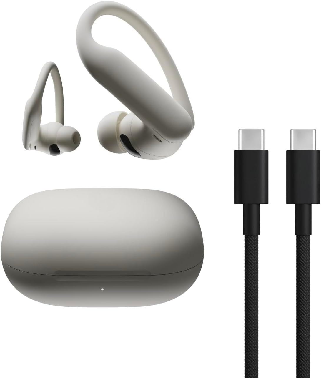 Wireless sports earbuds with active noise cancellation, equipped with stable fit ear hooks. Total battery life up to 45 hours with charging case, sweat and water resistant design, built-in heart rate monitoring function, Jet Black