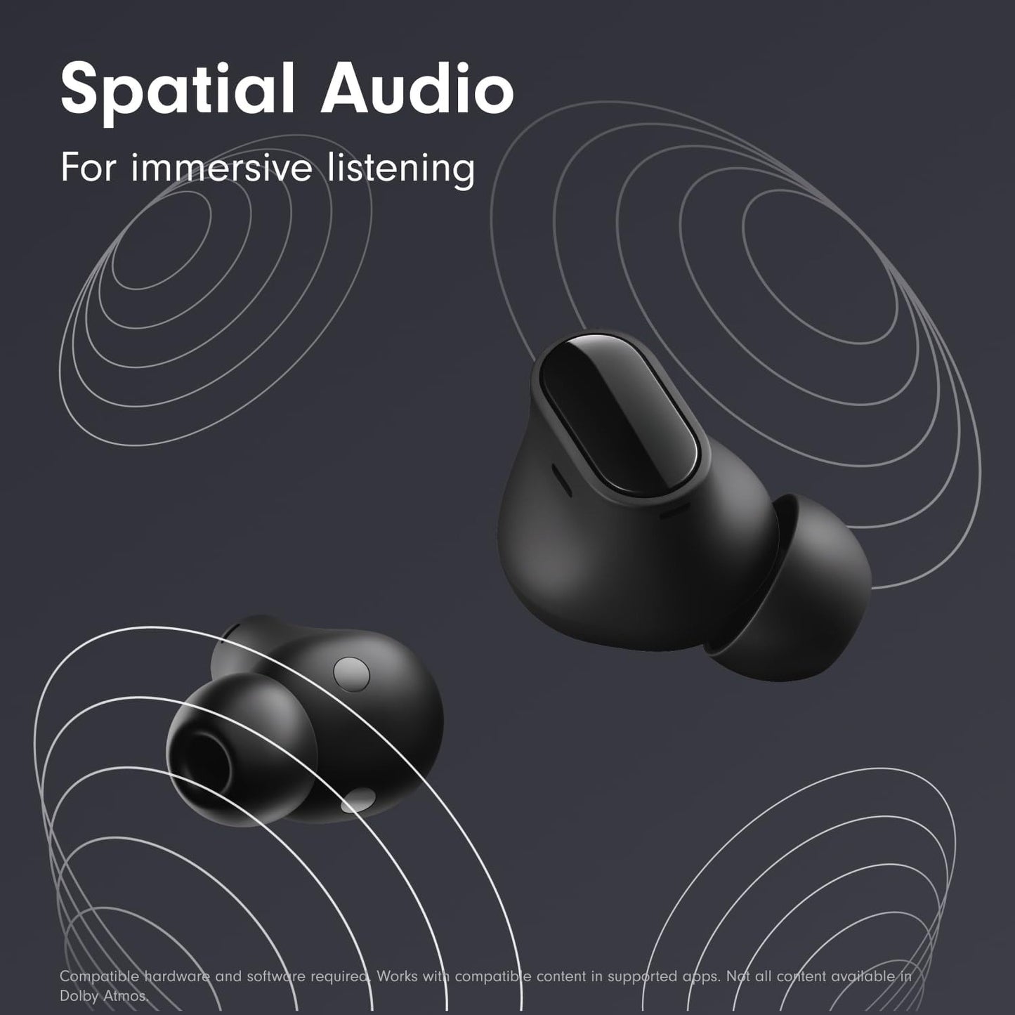 True Wireless Noise Cancelling Earbuds, wide compatibility with mainstream devices, built-in microphone for hands-free calls, sweat-proof design, supports spatial audio immersive sound effect, Black/Gold