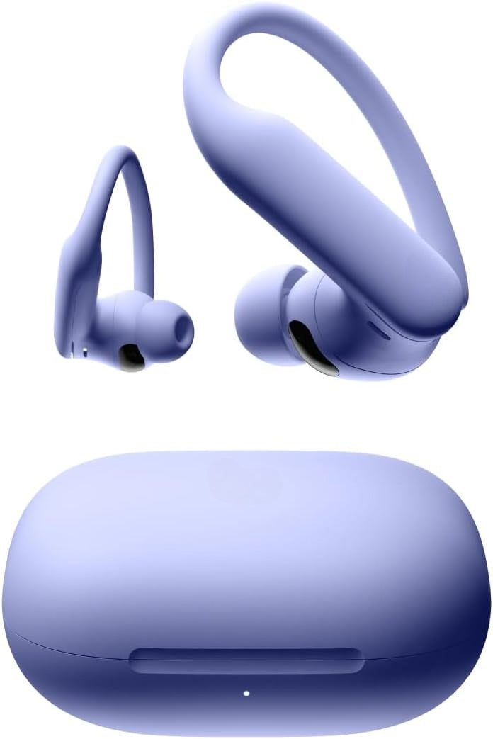 Wireless sports earbuds with active noise cancellation, equipped with stable fit ear hooks. Total battery life up to 45 hours with charging case, sweat and water resistant design, built-in heart rate monitoring function, Jet Black