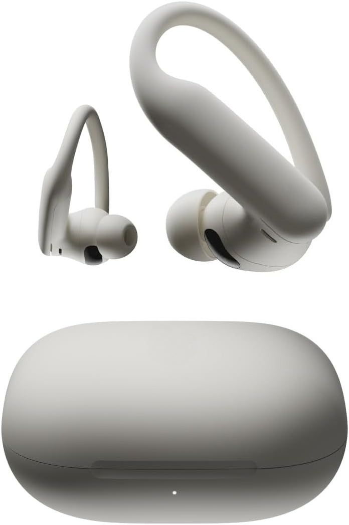 Wireless sports earbuds with active noise cancellation, equipped with stable fit ear hooks. Total battery life up to 45 hours with charging case, sweat and water resistant design, built-in heart rate monitoring function, Jet Black