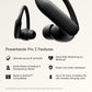 Wireless sports earbuds with active noise cancellation, equipped with stable fit ear hooks. Total battery life up to 45 hours with charging case, sweat and water resistant design, built-in heart rate monitoring function, Jet Black